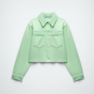 Zara green cropped jeans jacket